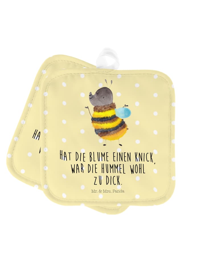 Topflappen Hummel flauschig mit Spruch in Gelb Pastell