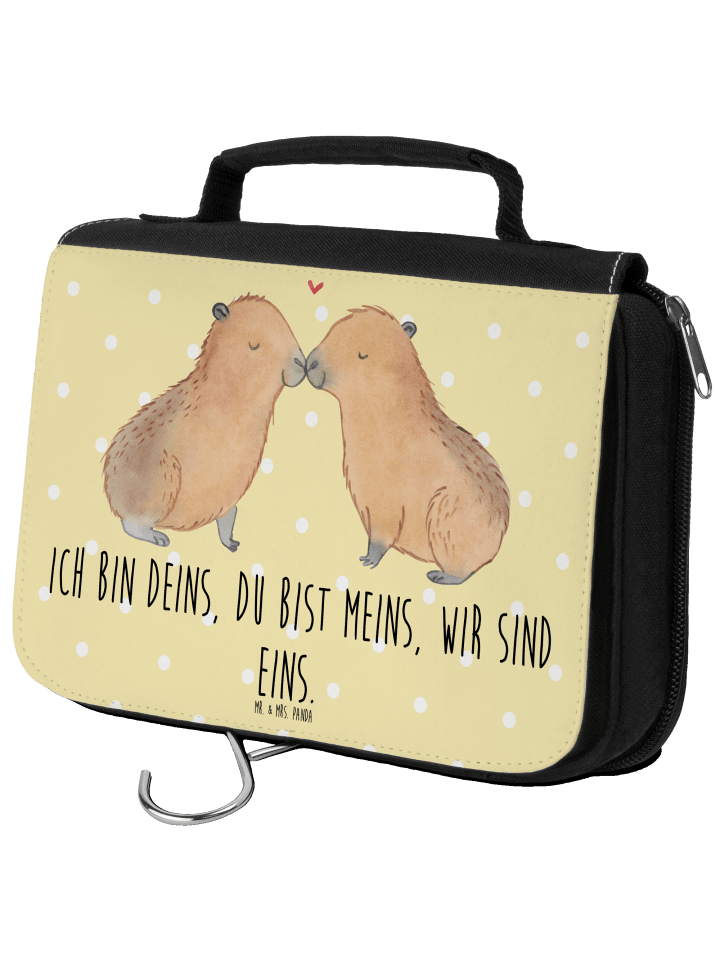Kosmetiktasche Capybara Liebe mit Spruch in Gelb Pastell