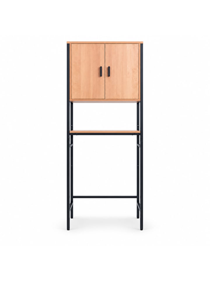 Waschmaschinenschrank in Schwarz/ Natur - (B)64 x (H)170 x (T)27 cm