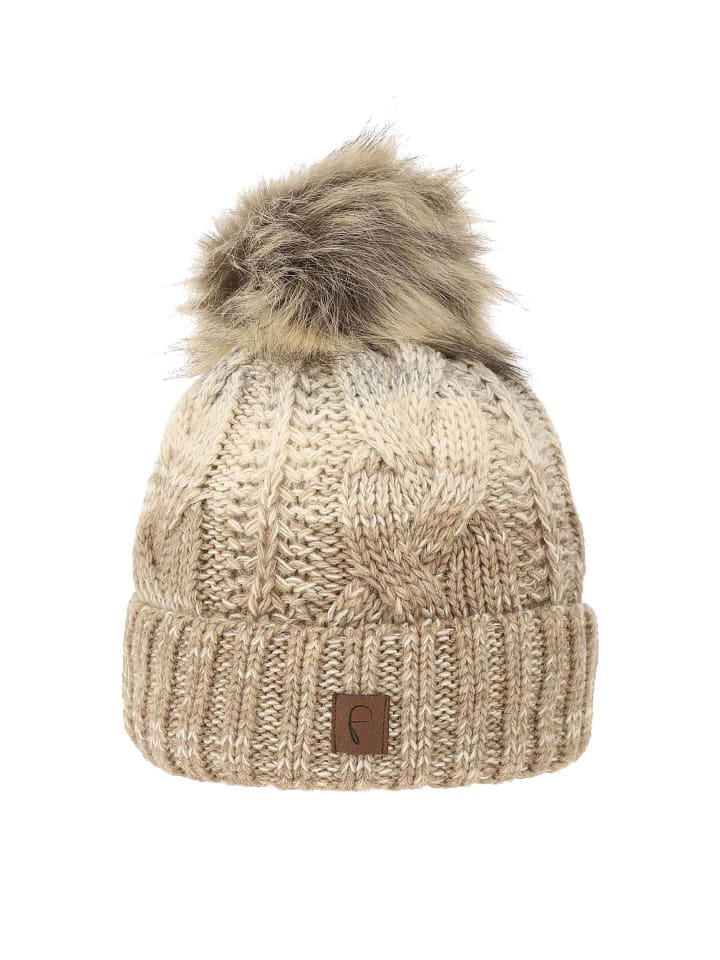 Warme Strickmütze mit Bommel Zopf Design Farbverlauf in Braun