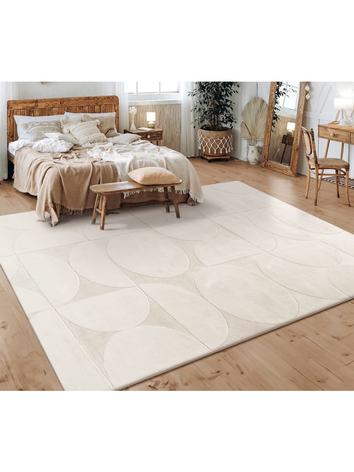 Teppich Kurzflor waschbar Unifarben Struktur Wohnzimmer in Creme