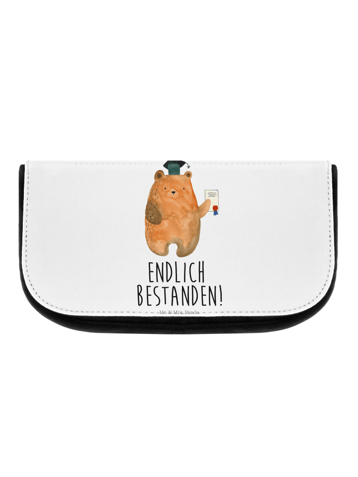 Make-up-Täschchen Bär Prüfung mit Spruch in Weiß