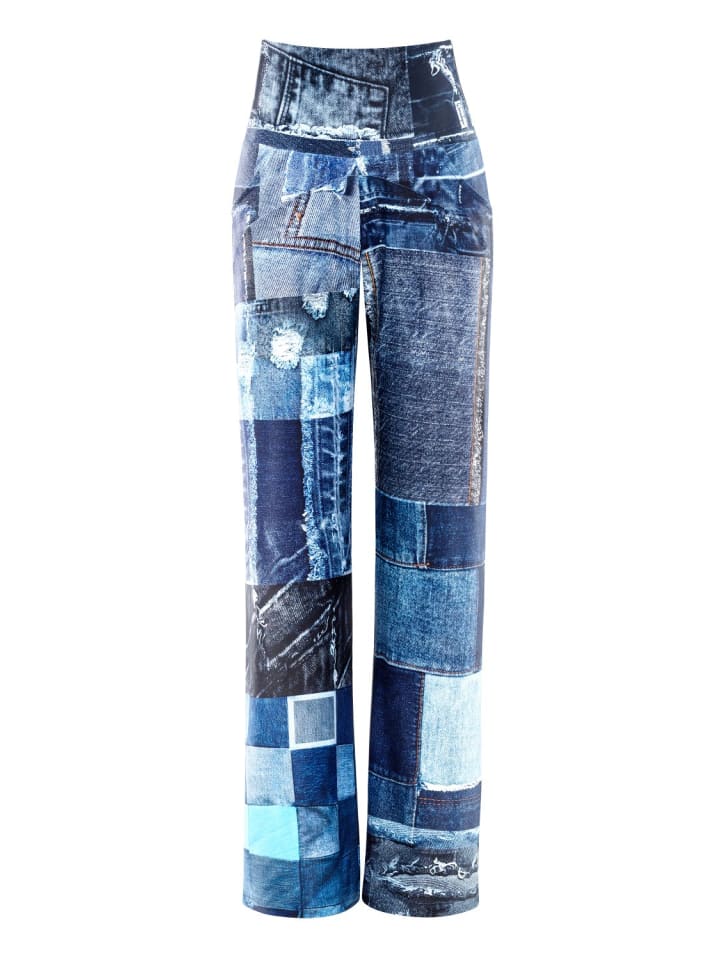 Functional Comfort Wide Leg Pants CUL105C in patchwork blue