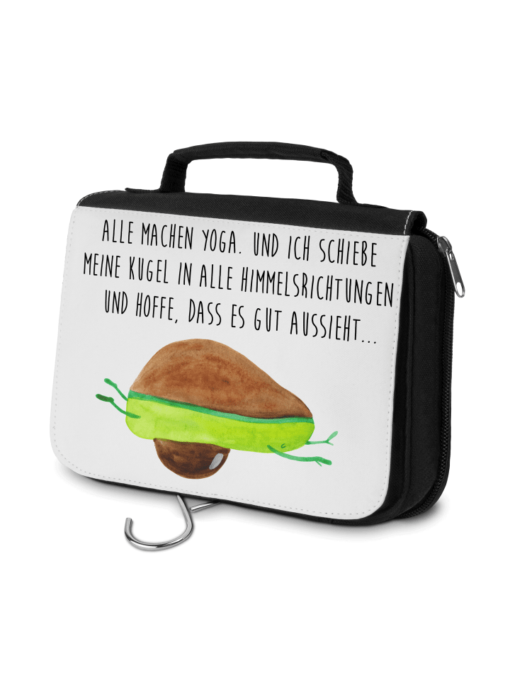 Kulturbeutel Avocado Yoga mit Spruch in Weiß
