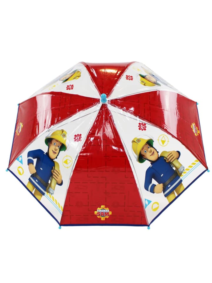 Stockschirm | rot-transparent | Feuerwehrmann Sam | Kinder Regenschirm
