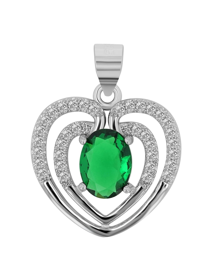 Damen Anhänger Herz aus 925 Silber mit Zirkonia in grün