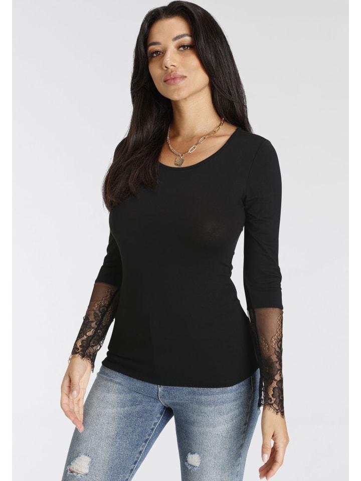 Langarmshirt in schwarz
