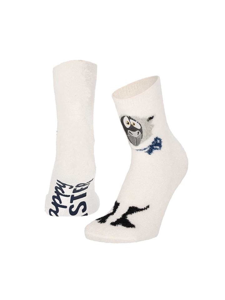Damen Stopper-Kuschelsocken 1 Paar Oster Motiv Geschenkbox in Weiß