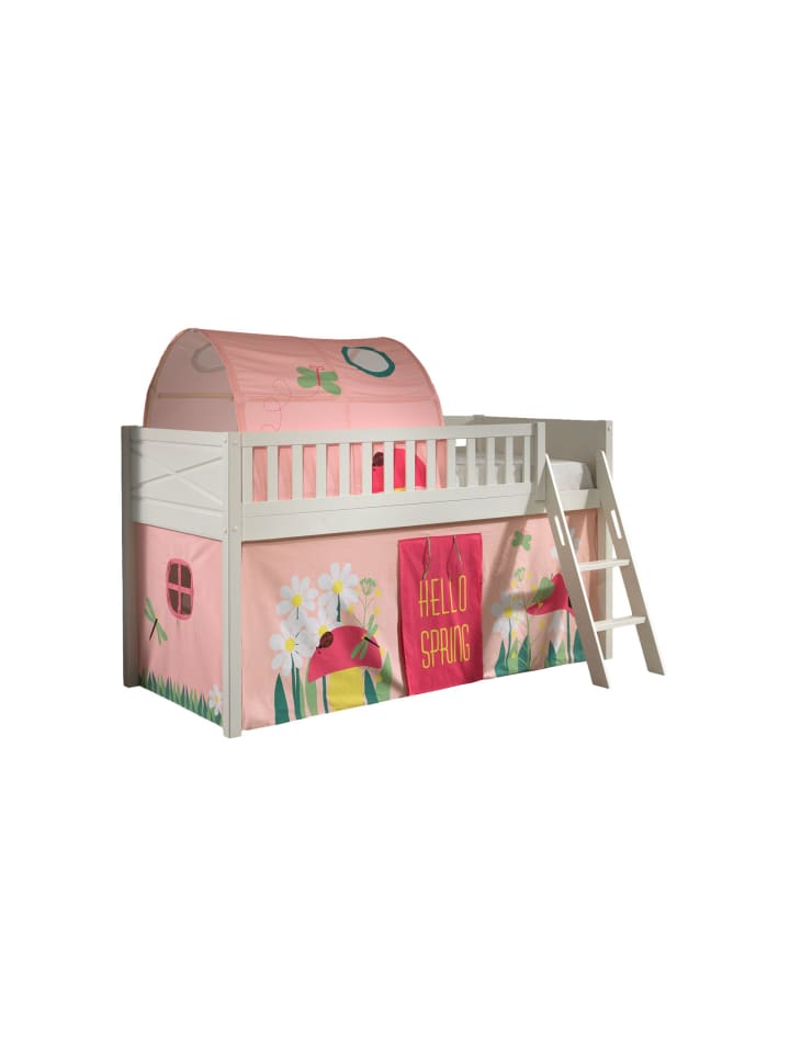 KINDERBETT Karyl 208x114x135 Massivholz Weiß Textilset Spring 2