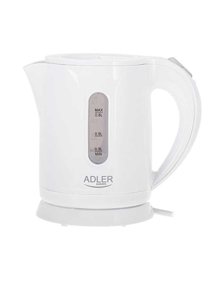 Adler AD 1371 Wasserkocher 0,8 L - 850 W, 360° drehbar - Weiß in Weiß