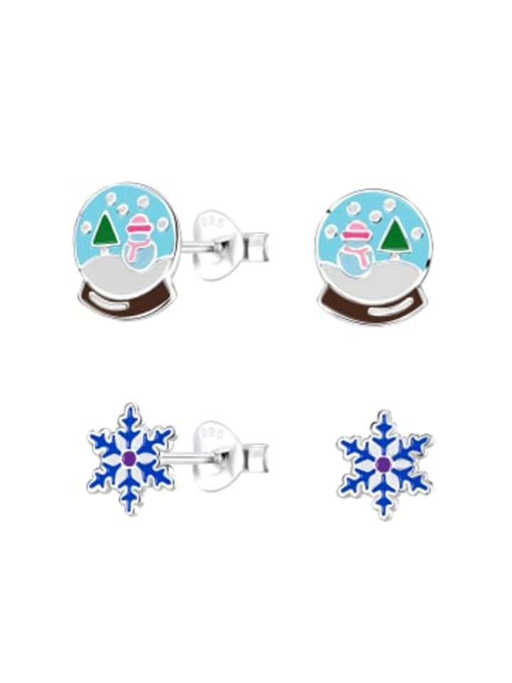 Kinderohrstecker-Set SCHNEEKUGEL I SCHNEEFLOCKE in 925 Silber - 4-tlg.