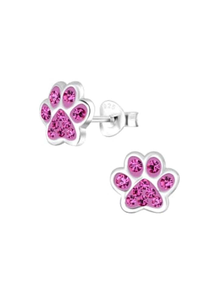 Ohrringe, Ohrstecker PFOTE fuchsia in 925 Sterling Silber, 2-tlg.