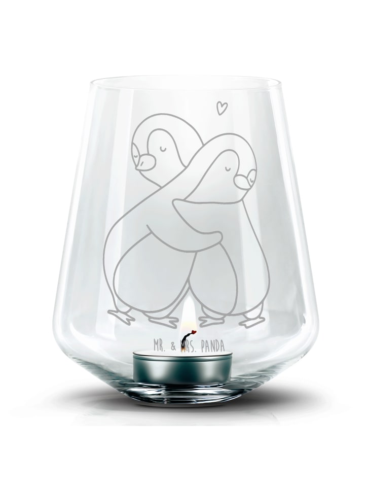 Windlicht Pinguine Kuscheln ohne Spruch in Transparent