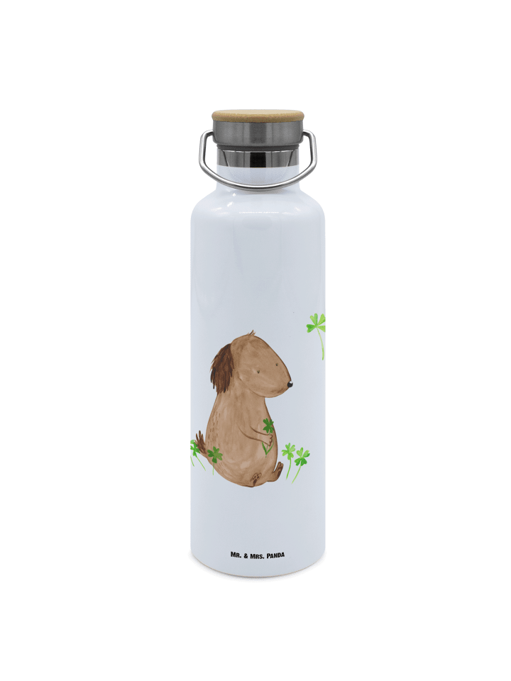 Trinkflasche Hund Kleeblatt ohne Spruch in Weiß