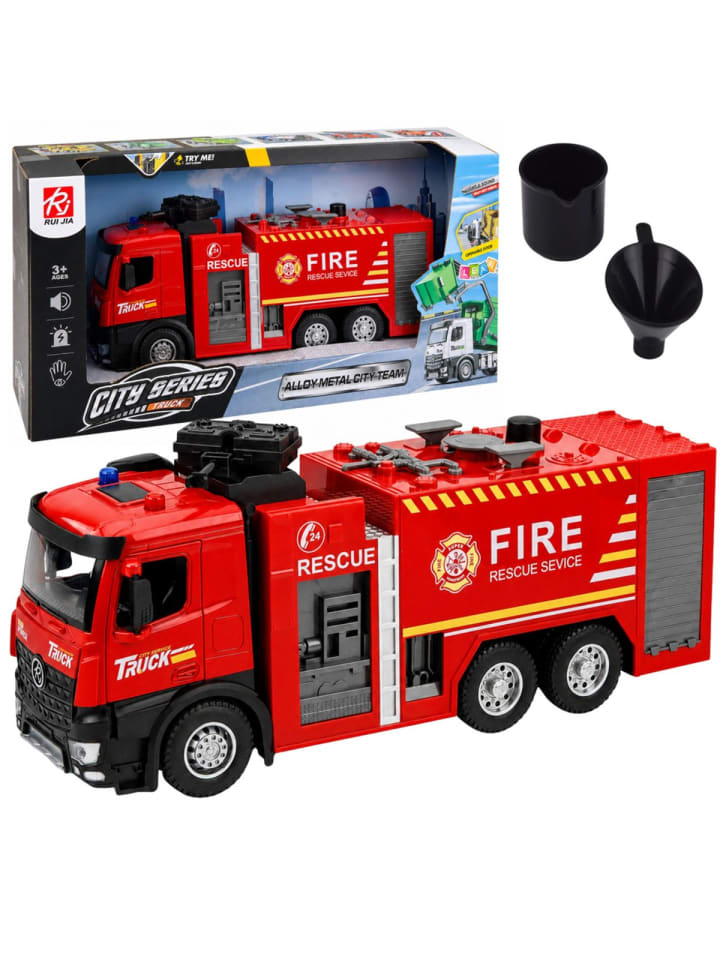 Feuerwehrwagen mit Wasserfunktion, Metallkabine, Licht und Sound 1:12