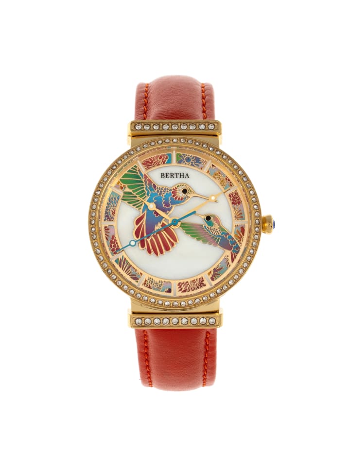 Emily Uhr mit Perlmutt-Lederarmband in Gold/Orange