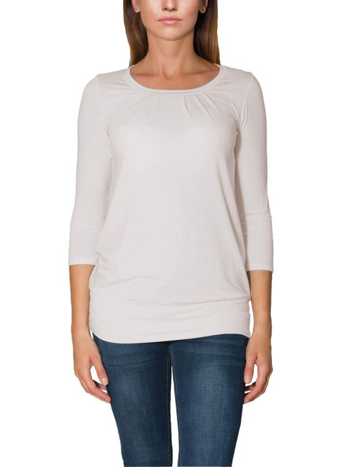 Alkato Damen Viskose Shirt 3/4 Arm Longshirt Top in beige Modell 2