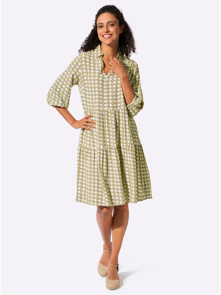 Druck-Kleid in sand-limone-bedruckt
