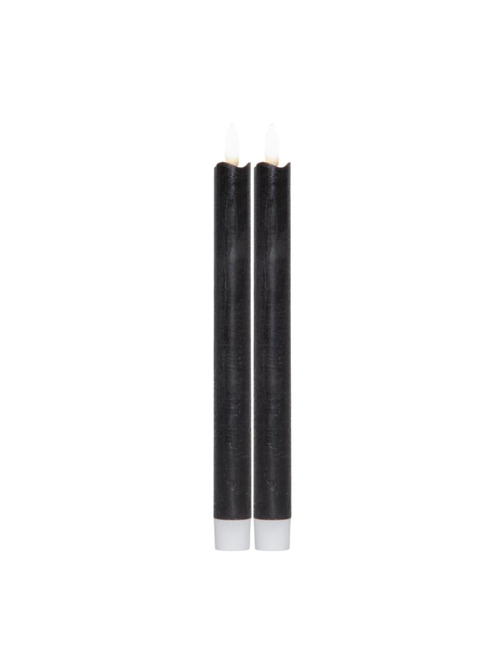 LED Stabkerzen Flamme Echtwachs 2er Set in schwarz - H: 25cm