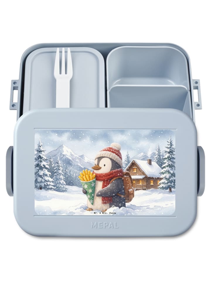 Bentobox Pinguin Winter Pommes Design ohne Spruch in Blau Pastell