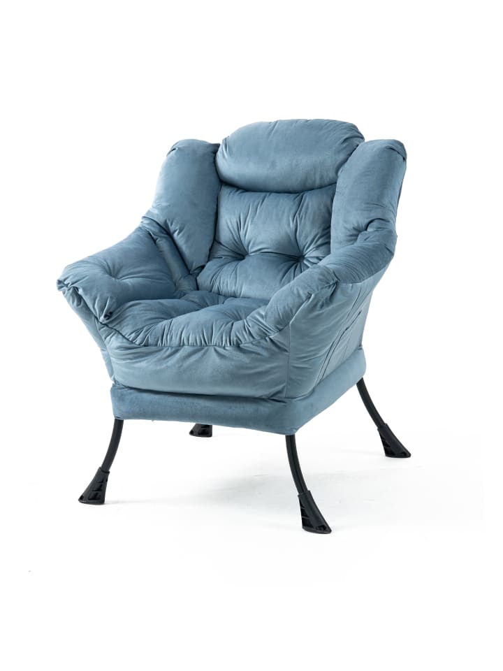Loungesessel in Blau mit Seitentasche Metallrahmen für Wohnzimmer