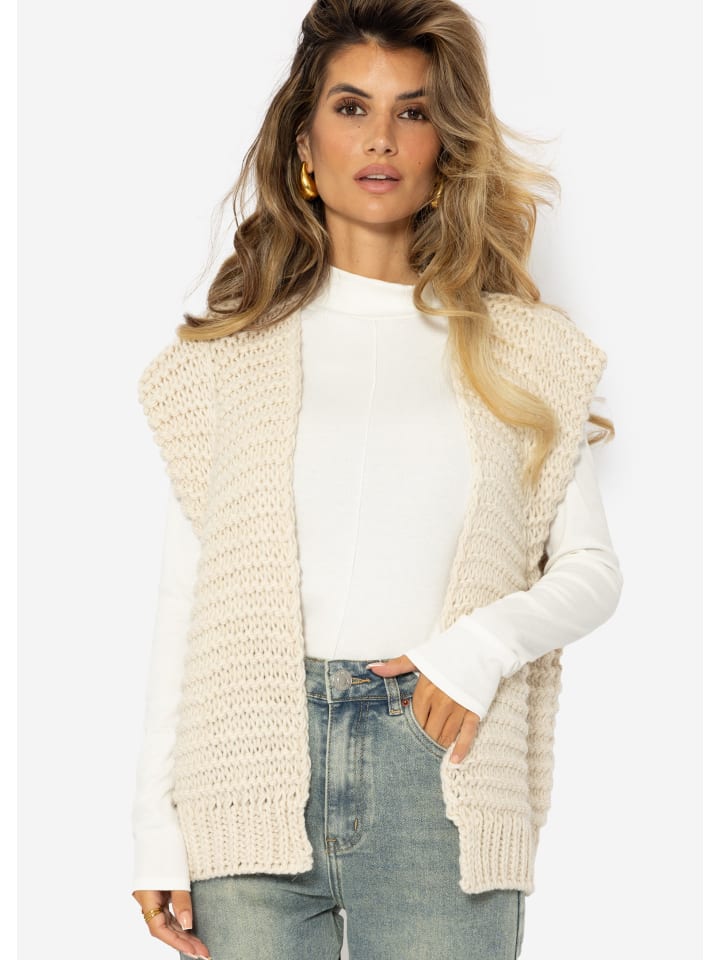Ärmellose Strickweste mit strukturierten Schultern in Beige