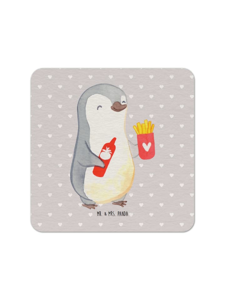 Bierdeckel Pinguin Pommes ohne Spruch in Grau Pastell