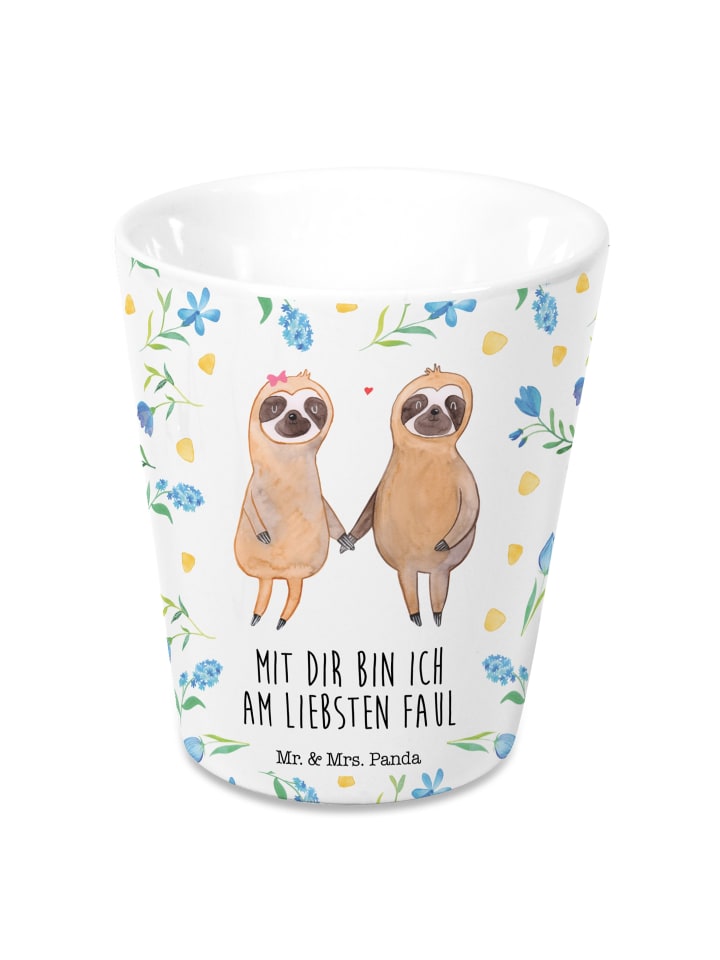 Pflanzpott Faultier Pärchen mit Spruch in Weiß