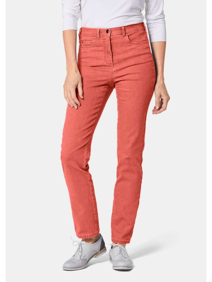 Kurzgröße: Damen Jeans Slim Fit LOUISA mit Stretch-Anteil in papaya