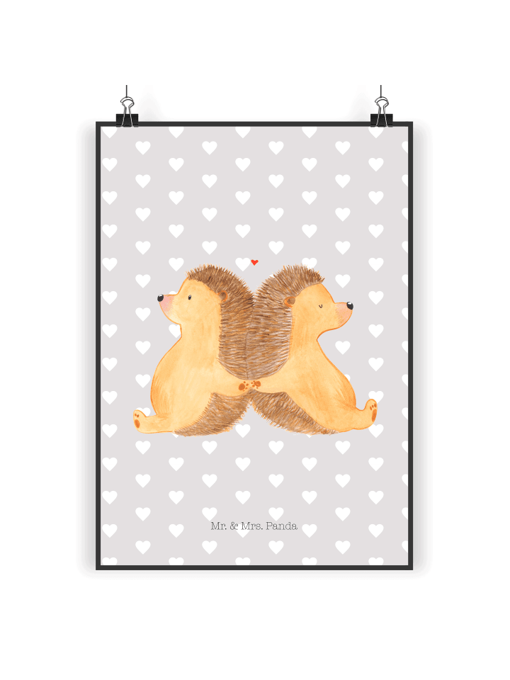 Poster Igel händchenhaltend ohne Spruch in Grau Pastell
