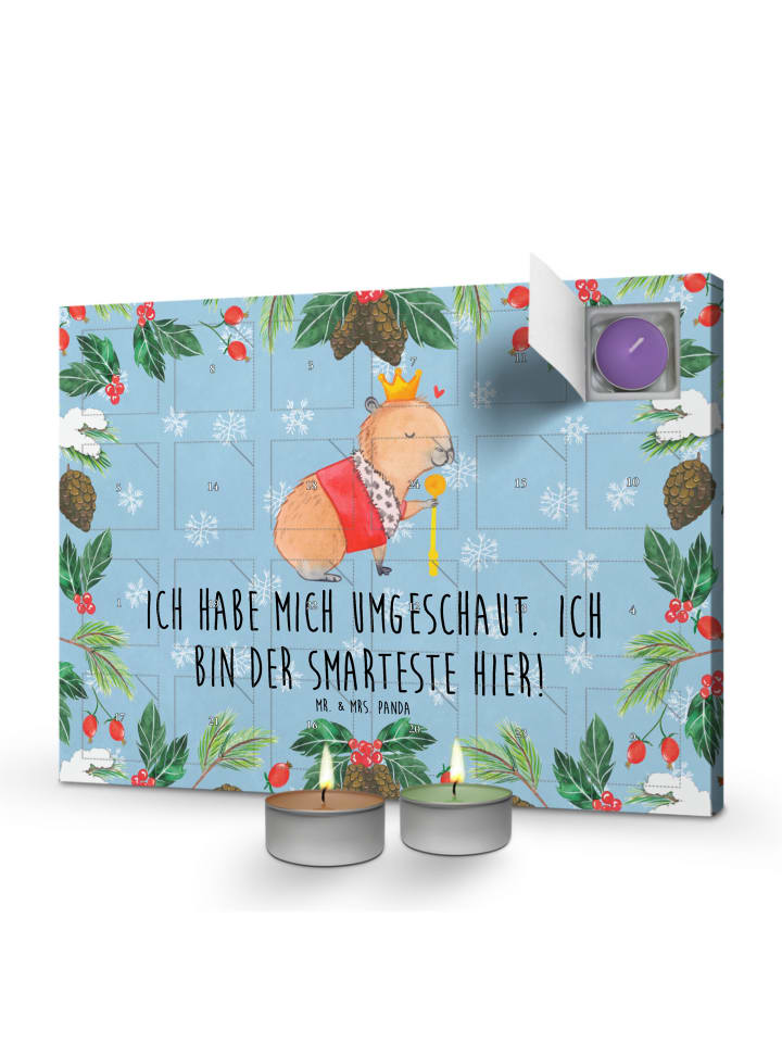 Adventskalender Capybara König mit Spruch in Eisblau