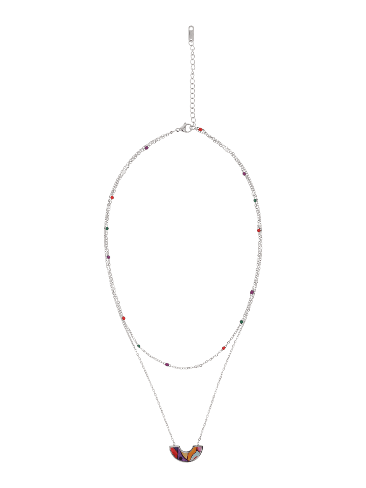 Women Multi-Chain Necklace in Silver Multicolor