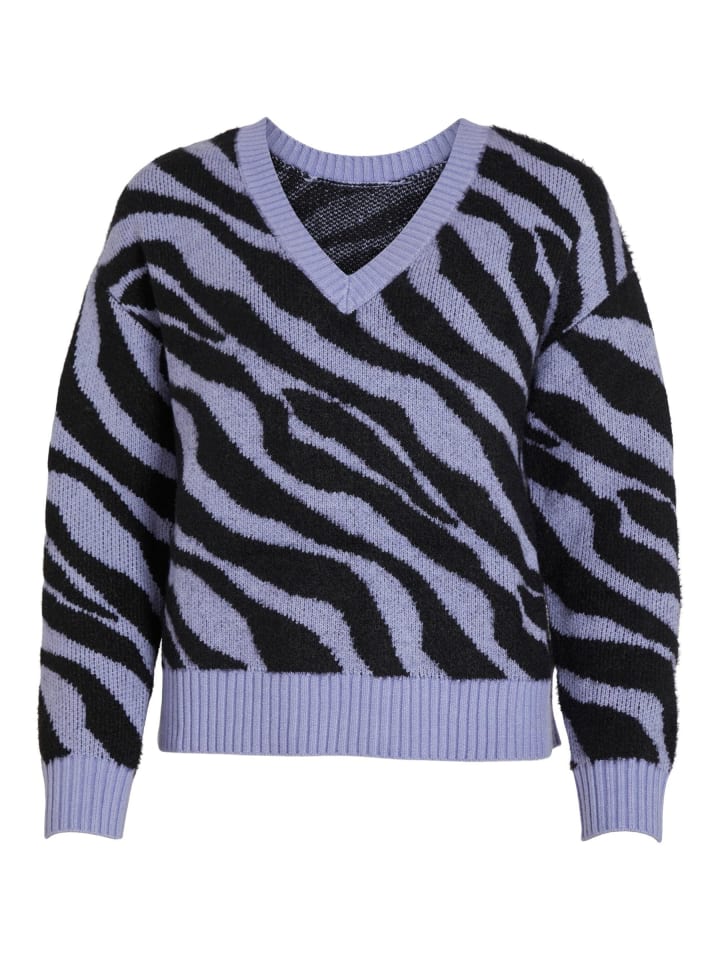 Kuscheliger Strickpullover Jacquard Zebra Animal Muster VIRIL FEAMI in Lila