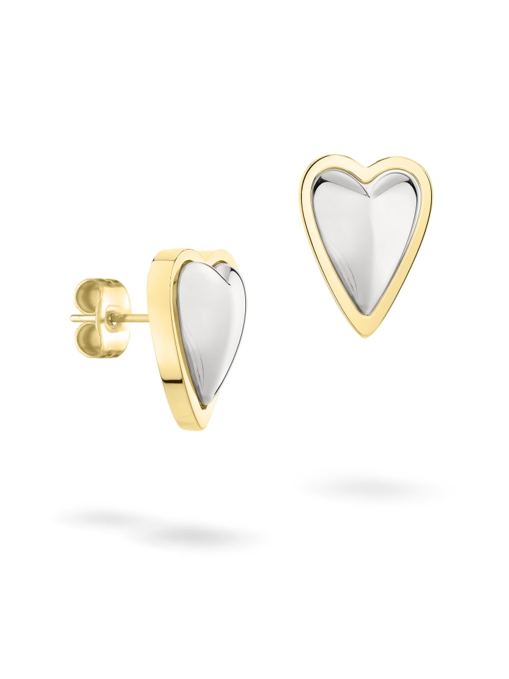 Ohrstecker Metal Heart in bicolor silber/gold