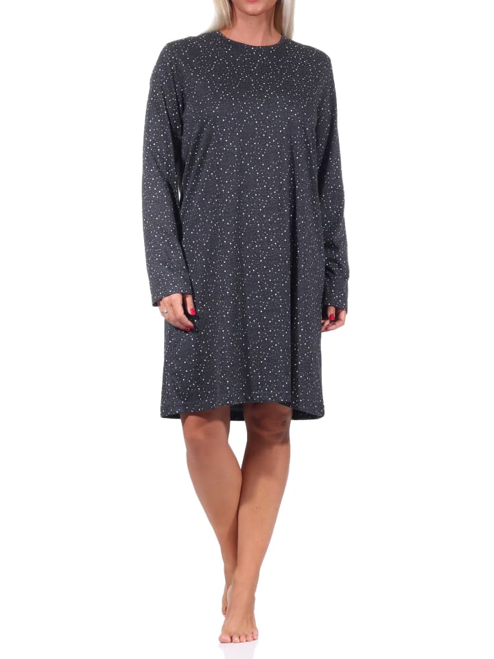 Nachthemd Bigshirt langarm Punkte Tupfen - 69821 in anthrazit