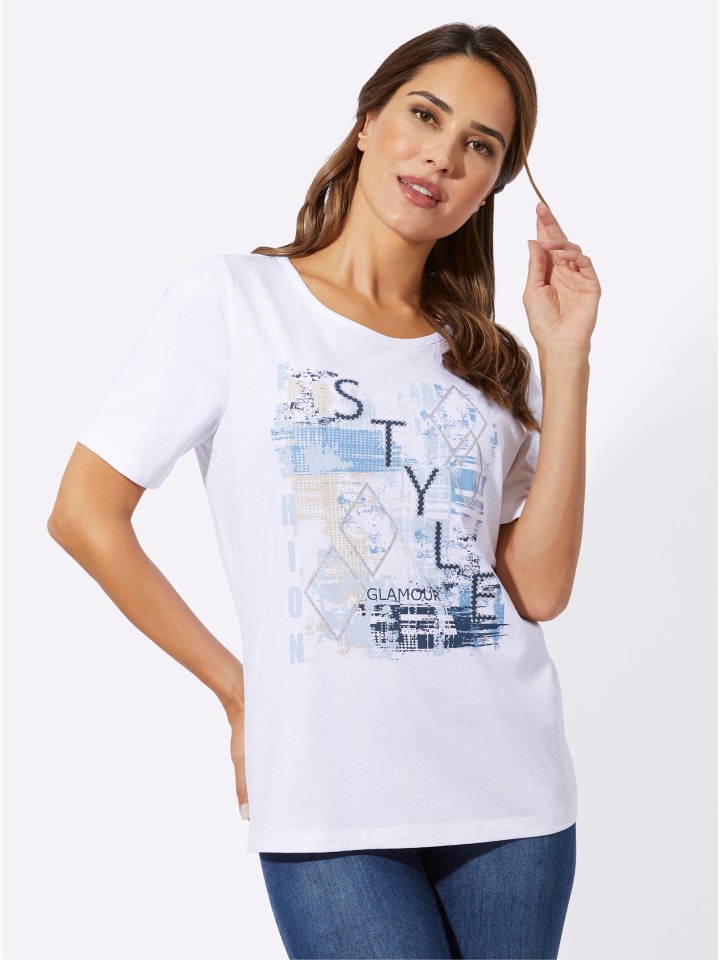 Kurzarm-Shirt in weiß-himmelblau