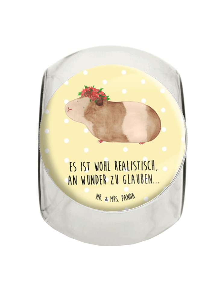 Bonbonglas Meerschweinchen Weisheit mit Spruch in Gelb Pastell