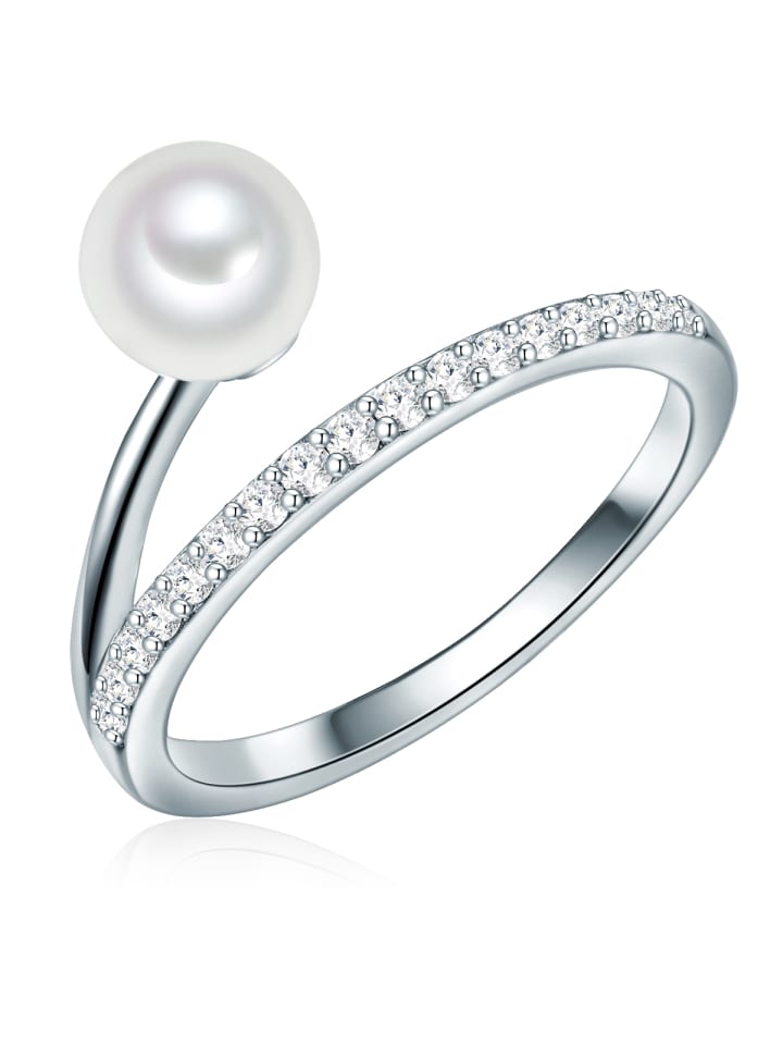 Ring aus Sterling Silber mit Zirkonia und Süßwasser-Zuchtperle in silber