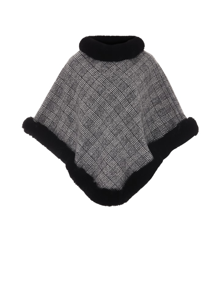 Damen Poncho in Grau Kariert