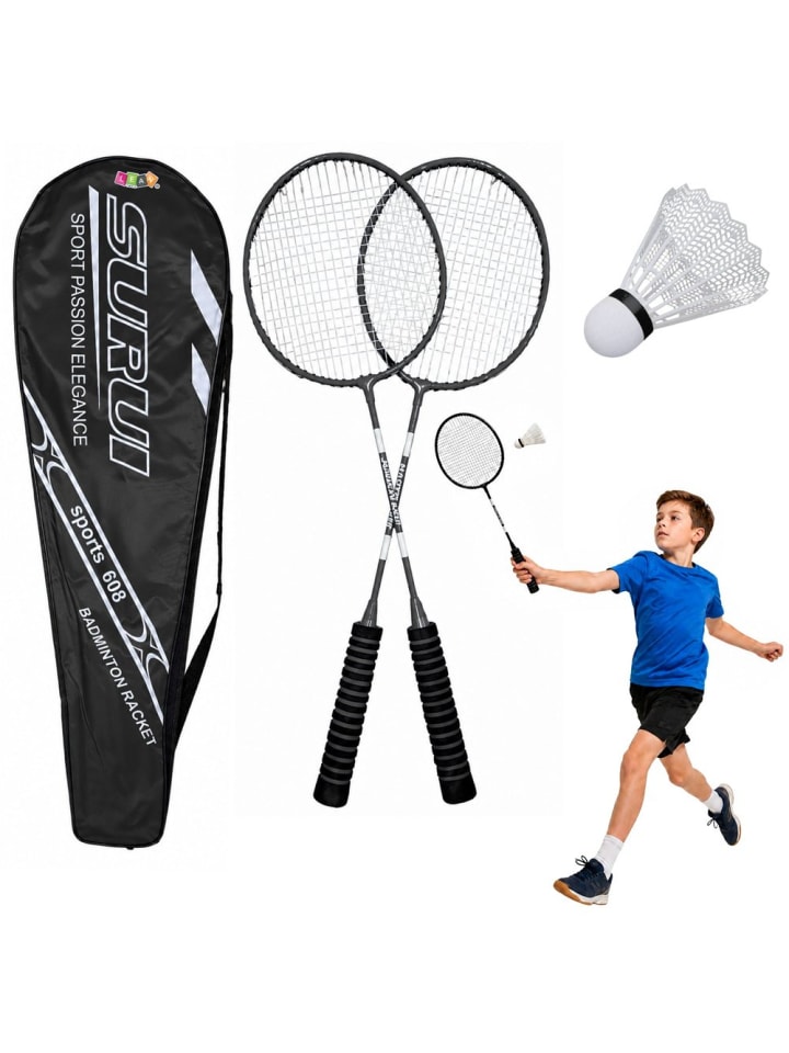 Badminton-Set inklusive Schlägern und Federballhülle, schwarz