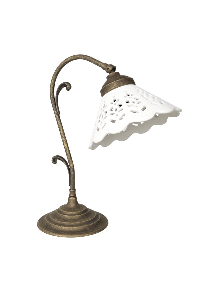 Tischlampe (B)24.5 x (H)36 cm in Bronze Antik matt Weiß