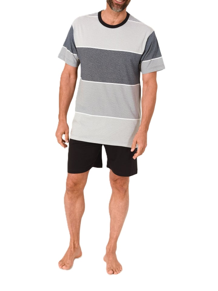 Kurzarm Schlafanzug Pyjama Shorty Streifen in grau