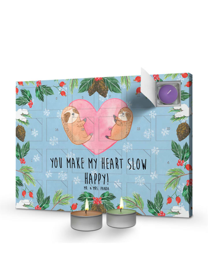Adventskalender Faultiere Herz mit Spruch in Eisblau