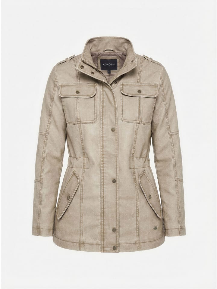 Verstellbare taille damenparka in grau