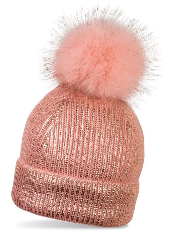 Strick Bommelmütze in Rosa