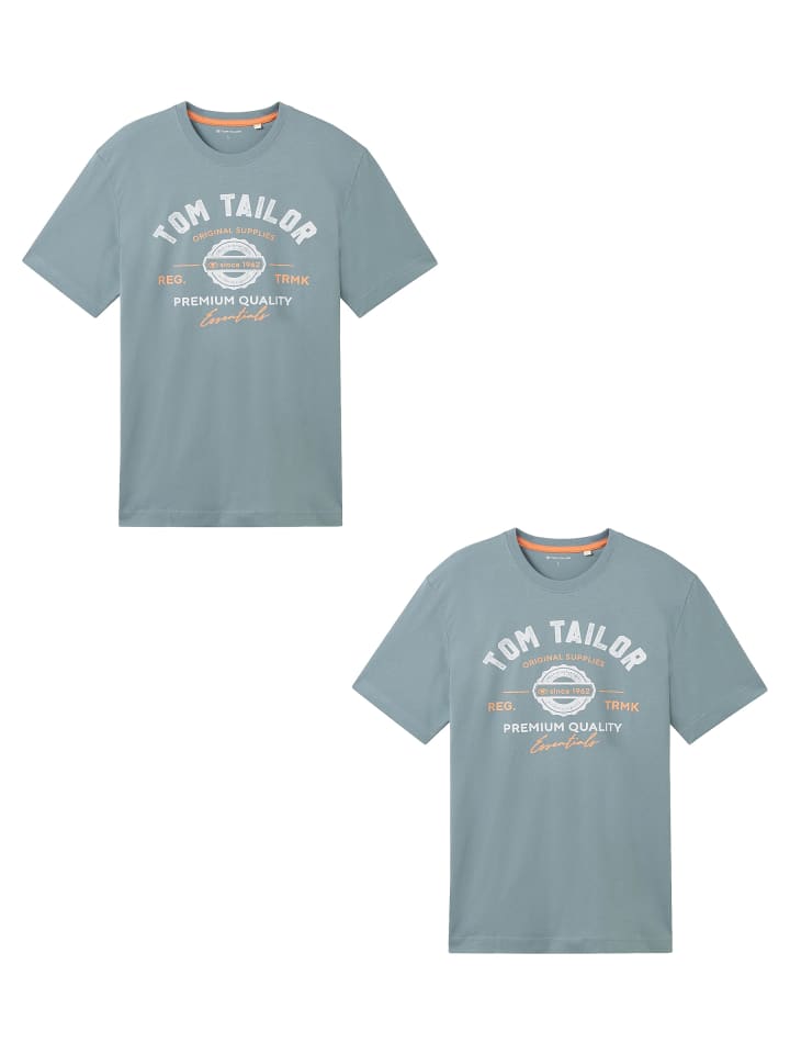 Logo T-Shirt 2-er Pack Kurzarm Set mit Logo Print in Hellblau-2