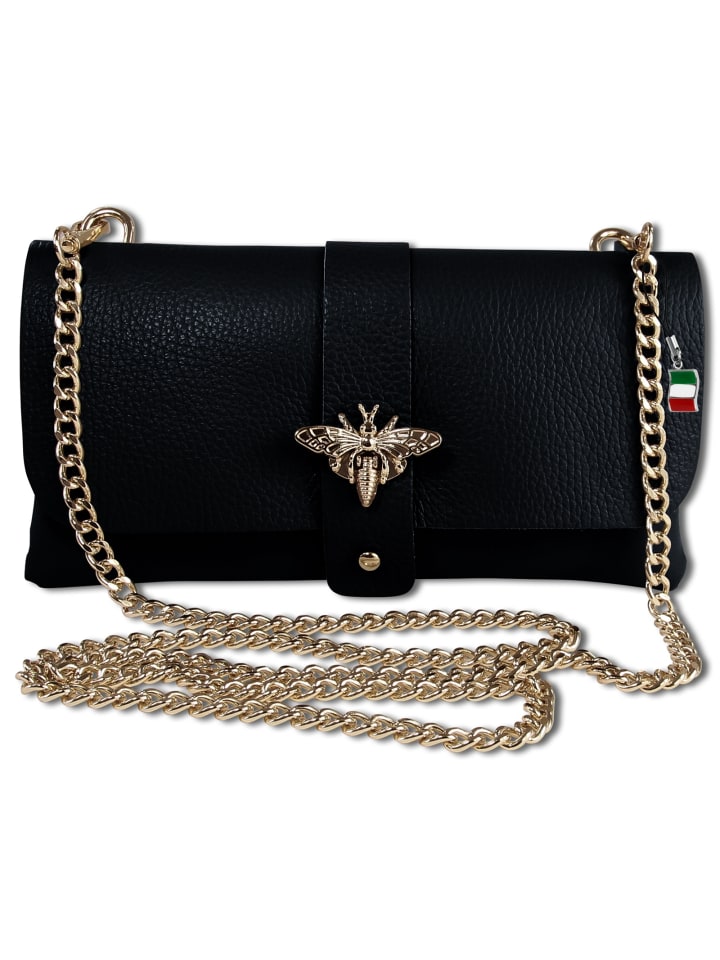 Florence Schultertasche, Clutch Leder schwarz ca. 23cm