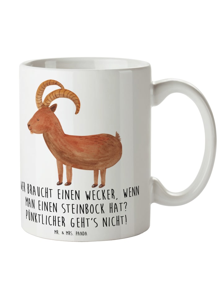Becher Steinbock Wecker mit Spruch in Weiß