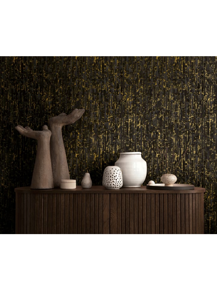 Tapete Sculptural Lines in Schwarzgold