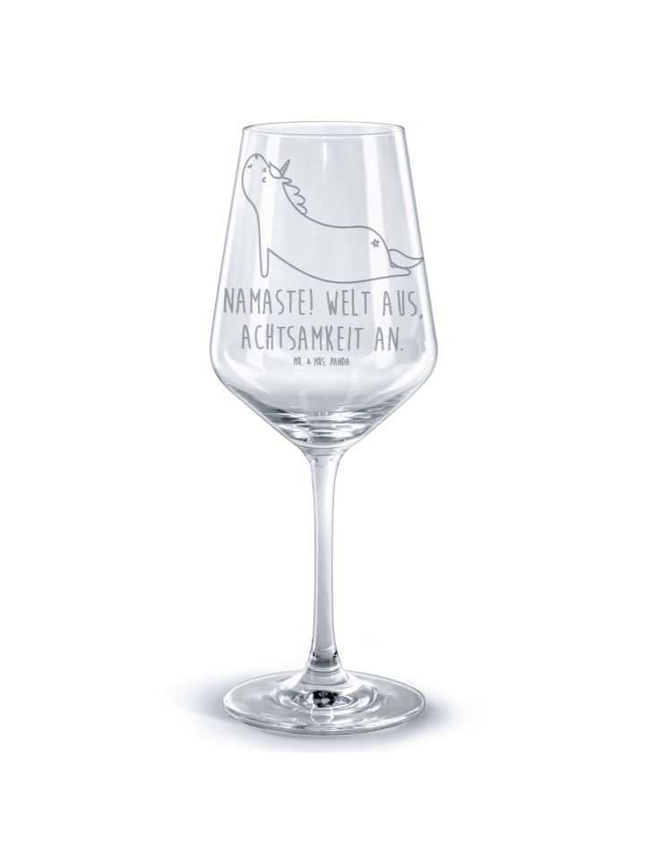 Weinglas Einhorn Yoga mit Spruch in Transparent